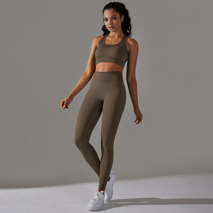 Color-Vest Trousers Suit-Deep Coffee-Yoga Wear Suit Seamless Breathable Vest Sports Underwear High Waist Hip Lift Fitness Pants Suit-Fancey Boutique