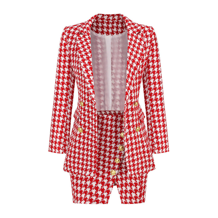 Color-Red-Sexy Socialite Chanel Suit Set Skirt Autumn Winter Women Houndstooth Two Piece Set-Fancey Boutique