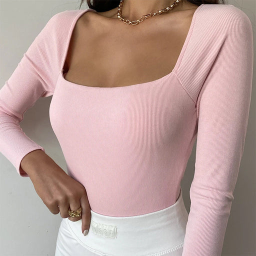Color-Pink-Long Sleeve off Shoulder Thread Bodysuit Spring Summer Women Clothing-Fancey Boutique