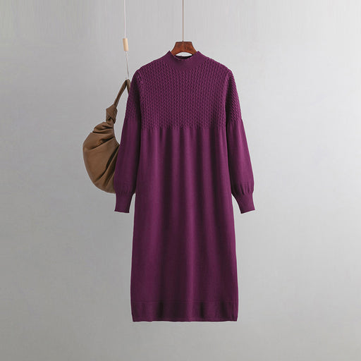 Color-Loose Mid Length Bottoming Knitted Dress Women Autumn Winter V neck Long Sleeve Woolen-Fancey Boutique