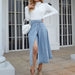 Color-Women Clothing Casual Trend High Waist Slimming All Matching A line Split Denim Skirt-Fancey Boutique