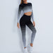 Color-Black Suit-Gradient Sports Long Sleeve Trousers Suit Fitness Running Yoga Long Sleeve Tights-Fancey Boutique