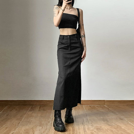 Color-Fall Women Clothing Solid Color Slim High Waist Street Fashionable with Side Slit Sexy Skirt-Fancey Boutique