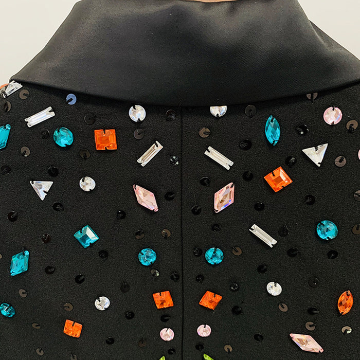 Color-Goods Heavy Industry Beads Colorful Crystals Slim Fit Blazer Bootcut Pants Blazer Suit Set Two Pieces-Fancey Boutique