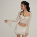 Color-Autumn Sexy Low Cut Bell Sleeve Lace Cropped Top Pleated Skirt Two Piece Set-Fancey Boutique