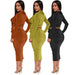 Color-Women Clothing Autumn Winter Short Top Tied Lotus Leaf Longguette Slim Fit Sexy Suit-Fancey Boutique