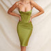 Color-Green-Sexy Women Wear Sexy Pile Collar Satin Pleated Suspender Midi Dress Boning Corset Boning Corset Corset-Fancey Boutique