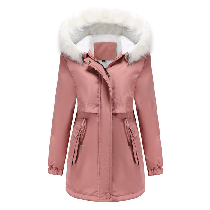 Color-Women Winter Velvet Cotton Clothes Women Hooded Detachable Fur Collar Long Sleeve Parka-Fancey Boutique