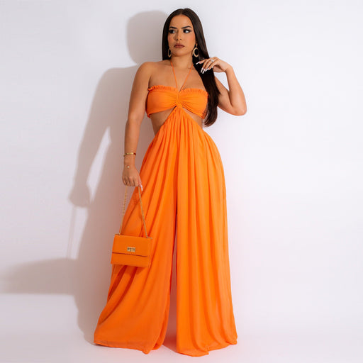 Color-Source Sexy Chiffon Chest Wrapped Bare Back Wide Leg Jumpsuit Women Clothing-Fancey Boutique