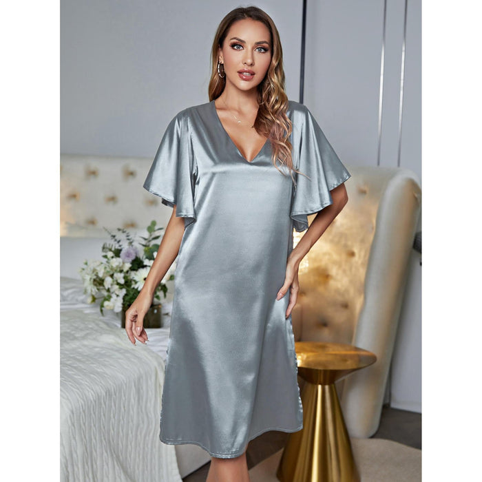 Color-Pajamas Women Silk like High Grade Home Wear Ice Silk Satin Nightdress Women Summer-Fancey Boutique