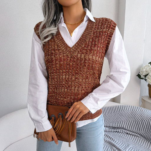 Color-Autumn Winter Color Twist V-neck Sweater Vest Women Clothing-Fancey Boutique