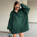 Color-Women Clothing Retro Plaid Shirt Green Boyfriend Mid Length Loose Oversize Shirt-Fancey Boutique