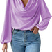 Color-Purple-Long Sleeved Shirt Loose Draped V neck Top T shirt Women Clothing-Fancey Boutique