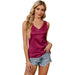 Color-Burgundy-Summer Popular Women Sleeveless Satin Satin Sling V neck Loose Vest-Fancey Boutique