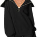 Color-Black-Women Clothing Autumn Winter Oversized Half Zipper Pullover Sweater Hoodie Top-Fancey Boutique