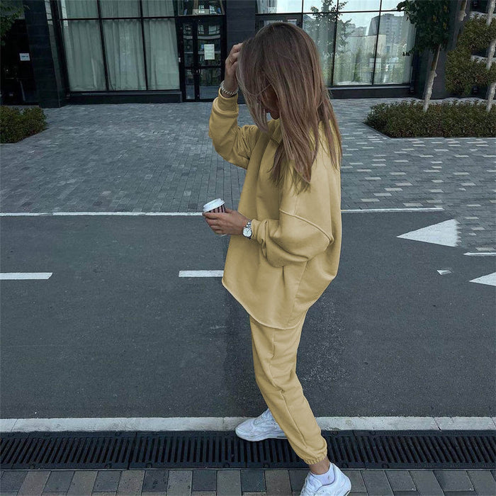 Color-Autumn Winter Pullover Suit Women Long Sleeved Crew Neck Pullover Sweatshirt Sweatpants Two Piece Suit Women Casual-Fancey Boutique