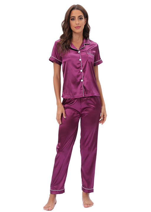 Color-Purple-Satin Suit Two Piece Home Wear Pajamas Women-Fancey Boutique