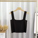 Color-Black-Square Collar Knitted Small Tank Top Vest Women Inner Bottoming Shirt Outer Wear Beauty Back Sleeveless Short Tube Top-Fancey Boutique