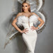 Color-White-Women Clothing Feather Diamond Bandage Dress Party Elegant Lady Of Note Elegant Dress Dress-Fancey Boutique