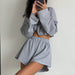 Color-Casual Loose Sports sets Women Long Sleeve Sweater Top Shorts Two Piece Set Solid Color Homewear-Fancey Boutique