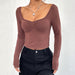 Color-Autumn Winter Women Clothing Trend Slim Fit Slit Sexy Heart Collar Long-Sleeved T shirt Top-Fancey Boutique