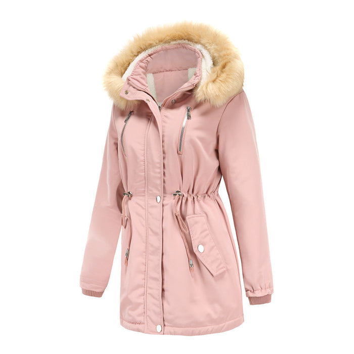 Color-Autumn Winter Women Clothing Thick Lambskin Cotton-Padded Coat Women Loose Women Cotton Clothes Removable Hat Fleece Padded Coat-Fancey Boutique