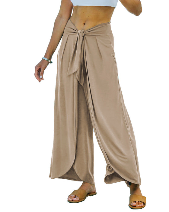 Color-Apricot-Casual Pants Women Clothing Drooping Wide Leg Pants Loose Tied French Commuting-Fancey Boutique