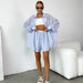 Color-Blue-White Collared Drop Shoulder Sleeve Coat Pants Summer Women Commuting Wear Two Piece Set-Fancey Boutique