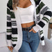 Color-Autumn Winter Casual Contrast Color Stripes Pocket Long Sleeve Sweater Cardigan Coat Women Clothing-Fancey Boutique