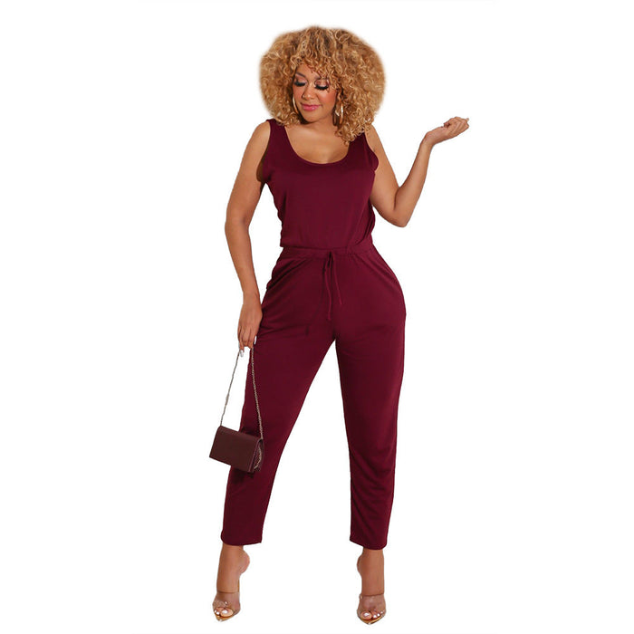 Color-Burgundy-Summer One Piece Sleeveless Solid Color Slim Fit Bodysuit-Fancey Boutique