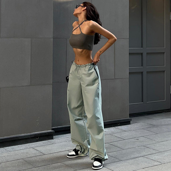 Color-Drawstring Waist Casual Straight Pants Street Trends Women Simple Loose Cargo Pants-Fancey Boutique
