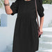 Color-Black-Spring Summer Arrival Solid Color Basic round Neck Button Puff Sleeve Dress-Fancey Boutique