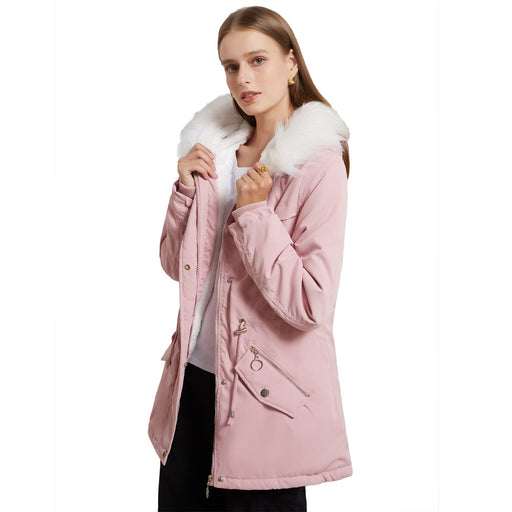 Color-Parka Women Plus Size Mid-Length Fleece Lined Coat Women Warm with Fur Collar Loose Winter Coat Plus Size-Fancey Boutique