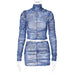Color-Blue-Sexy Mesh Cropped Sheer Long Sleeve Turtleneck Top Women Slim Fit Pleated Skirt Outfit-Fancey Boutique