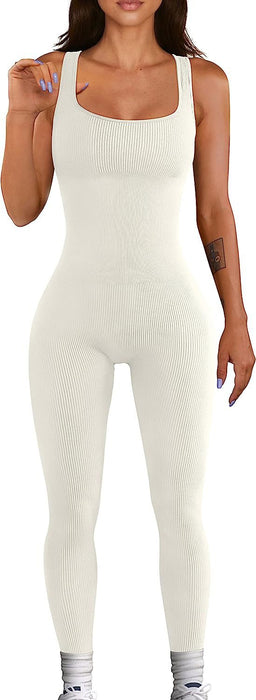 Color-Summer Sexy Women Yoga Jumpsuit Ribbed Square Collar Sleeveless Sports Jumpsuit Trousers-Fancey Boutique