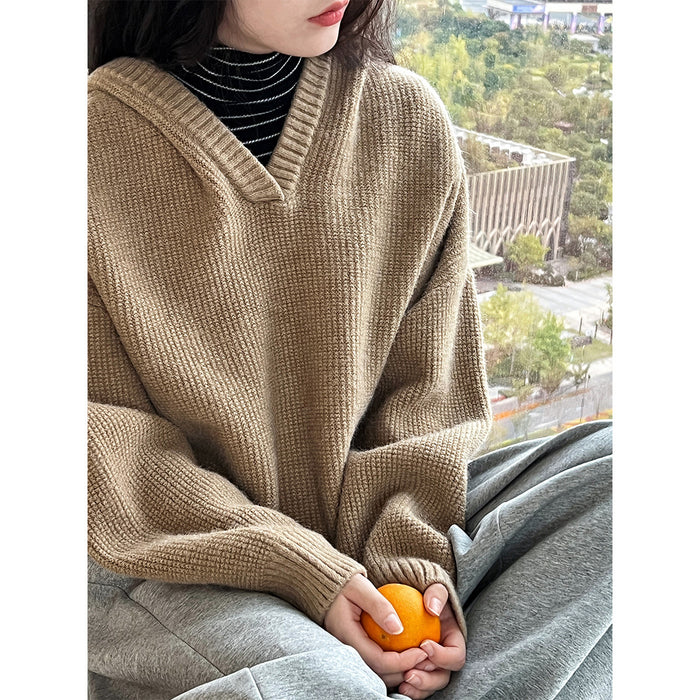 Color-Autumn Winter Profile High Grade Maillard Soft Glutinous Hooded Sweater Lazy Sweater Women-Fancey Boutique