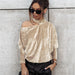 Color-Autumn Winter Elegant Shoulder Baring Gold Velvet Solid Color Hoodie Women Clothing-Fancey Boutique