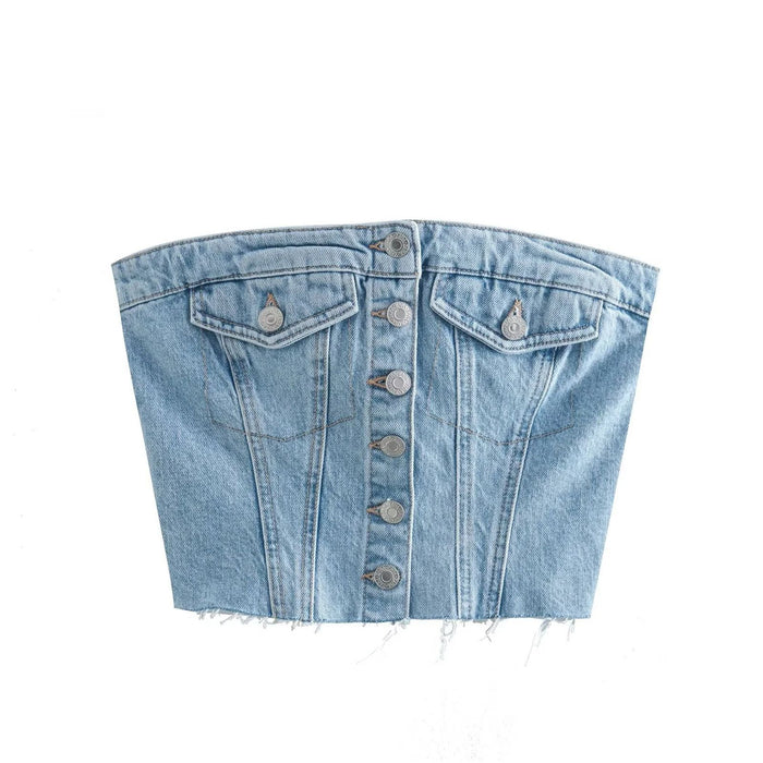 Color-Slim Fit Denim Vest Women-Fancey Boutique