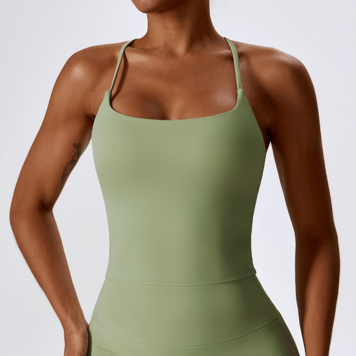 Color-Green-Nude Feel Beauty Back Yoga Vest Women Inner Wear Blouse Outdoor Sports Bra Running Workout Vest Women-Fancey Boutique