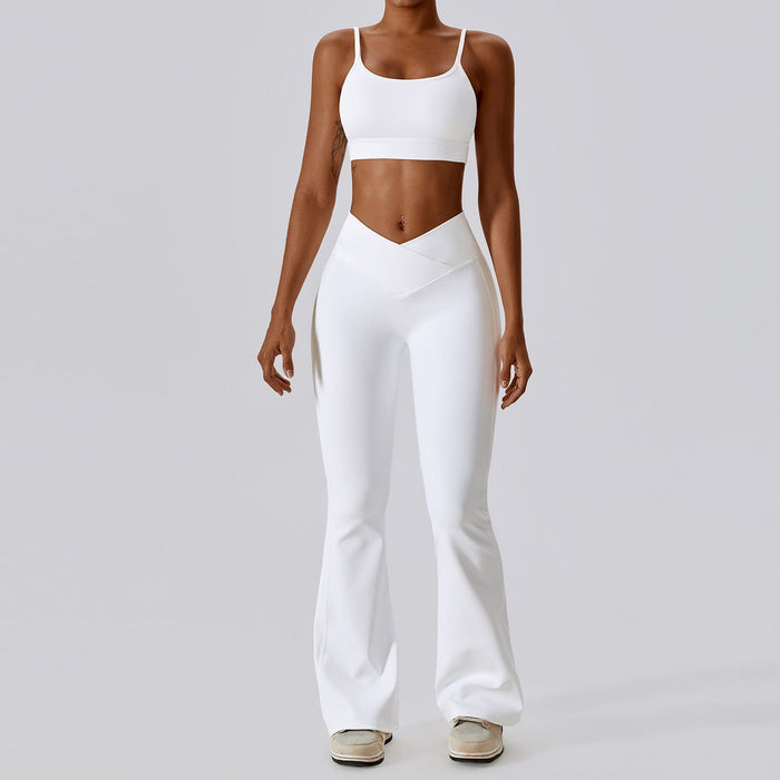 Color-'-1 Bra Bell-Bottom Pants Swan White-Thread Abdominal Shaping High Waist Beauty Back Yoga Suit Quick Drying Push up Hip Raise Skinny Workout Exercise Outfit-Fancey Boutique