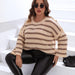 Color-Women Striped Top plus Size Women Clothes Fastener Decoration Straight Sleeve Color Contrast Patchwork Loose Pullover-Fancey Boutique