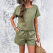 Color-Suit Spring Summer Solid Color Casual Short Sleeved Shorts Suit-Fancey Boutique