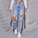Color-Ripped Jeans Women Washed High Waist Straight Jeans-Fancey Boutique