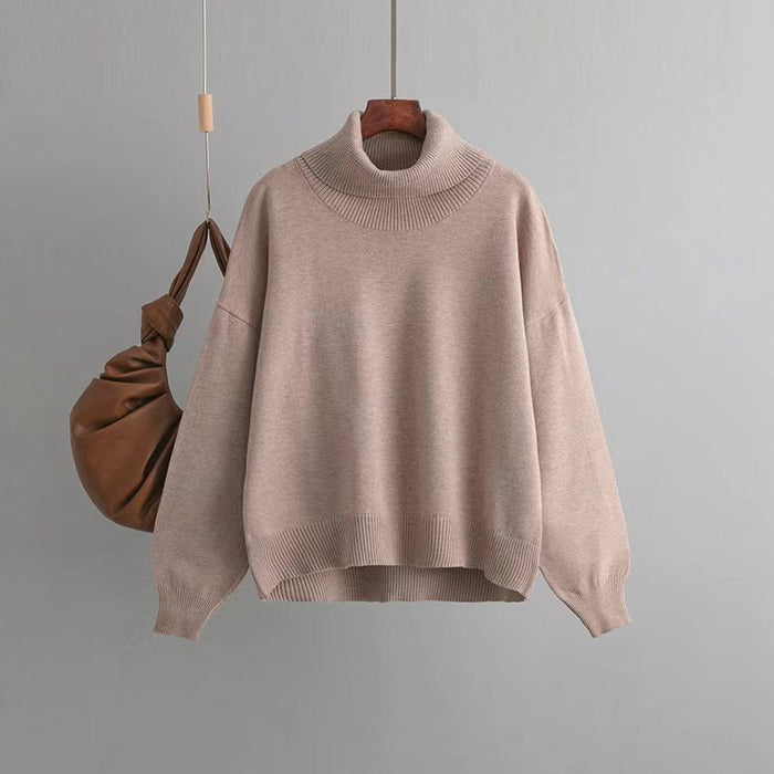 Color-Khaki-Autumn Winter Popular High Collar Loose Knitwear Sweater Women-Fancey Boutique