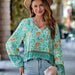 Color-Light Blue-Autumn Winter Casual Women Clothing Printed V neck Loose Long Sleeve Top Women-Fancey Boutique