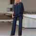 Color-Navy Blue-Women Clothing Solid Color Loose Casual Irregular Asymmetric Suit-Fancey Boutique