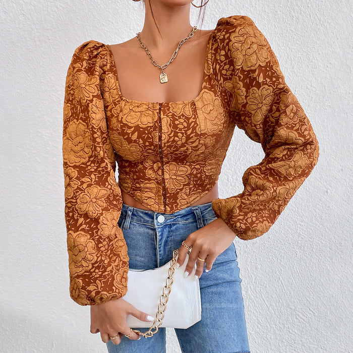 Color-Autumn Street Embroidery Embroidery Retro Vest Breasted Backless Long Sleeves Top-Fancey Boutique