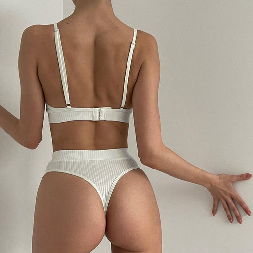 Color-Simple Contrast Color Logo Bra Two-Piece Set Adjustable Shoulder Strap Backless Breasted Briefs Underwear Set Summer-Fancey Boutique