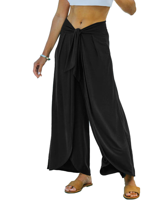 Color-Black-Casual Pants Women Clothing Drooping Wide Leg Pants Loose Tied French Commuting-Fancey Boutique