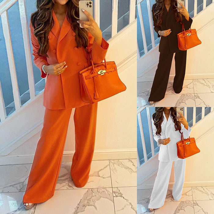 Color-Autumn Winter Solid Color Blazer Casual Wide Leg Pants Suit-Fancey Boutique